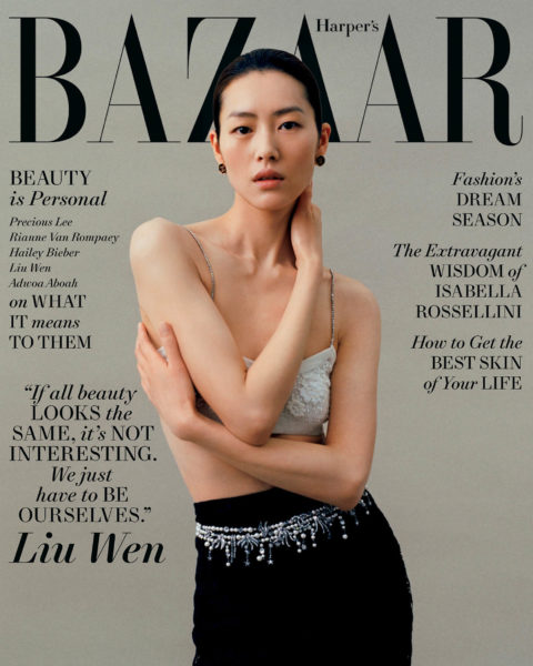 Liu Wen covers Harper’s Bazaar US May 2021 by Leslie Zhang