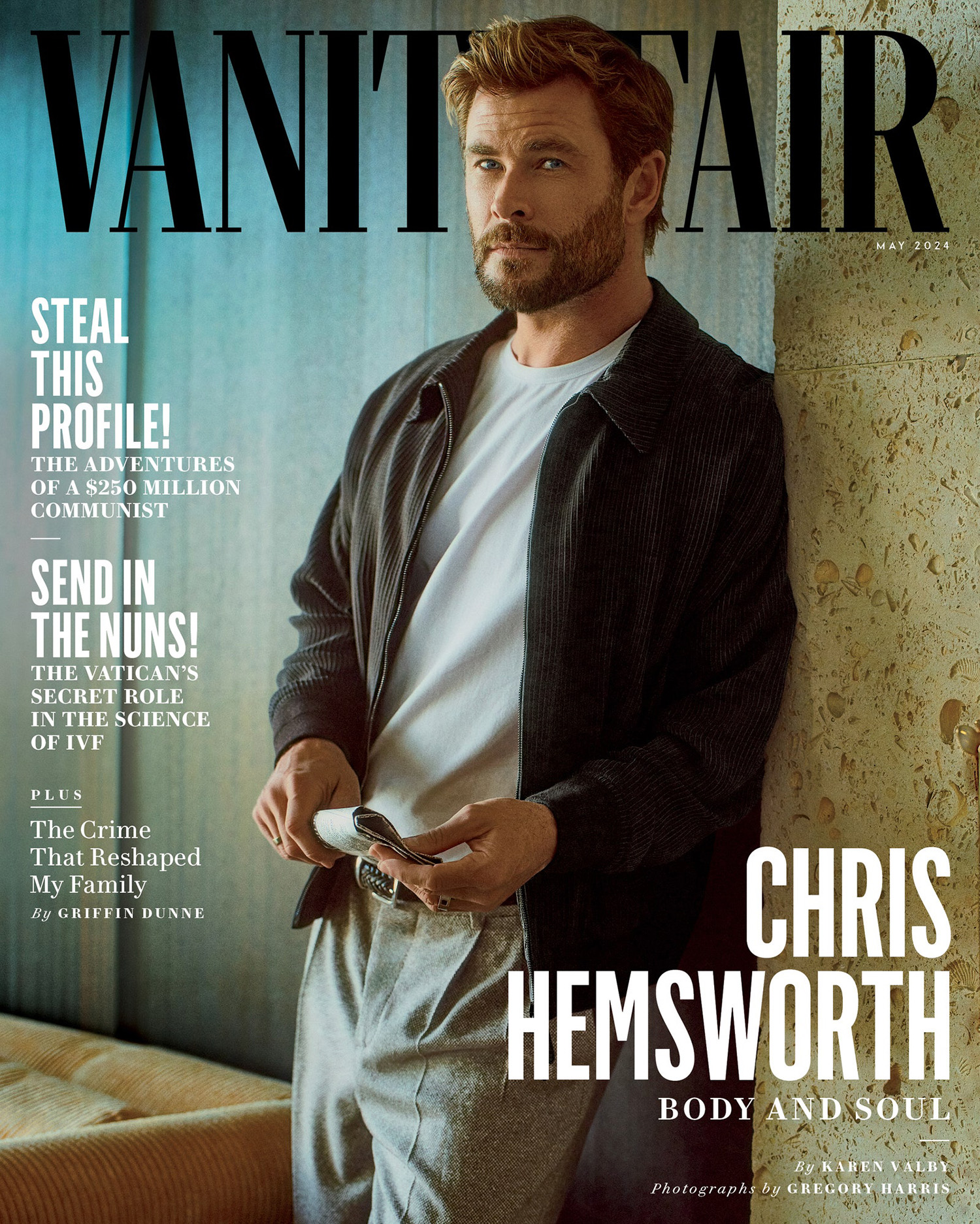 Chris Hemsworth covers Vanity Fair May 2024 by Gregory Harris