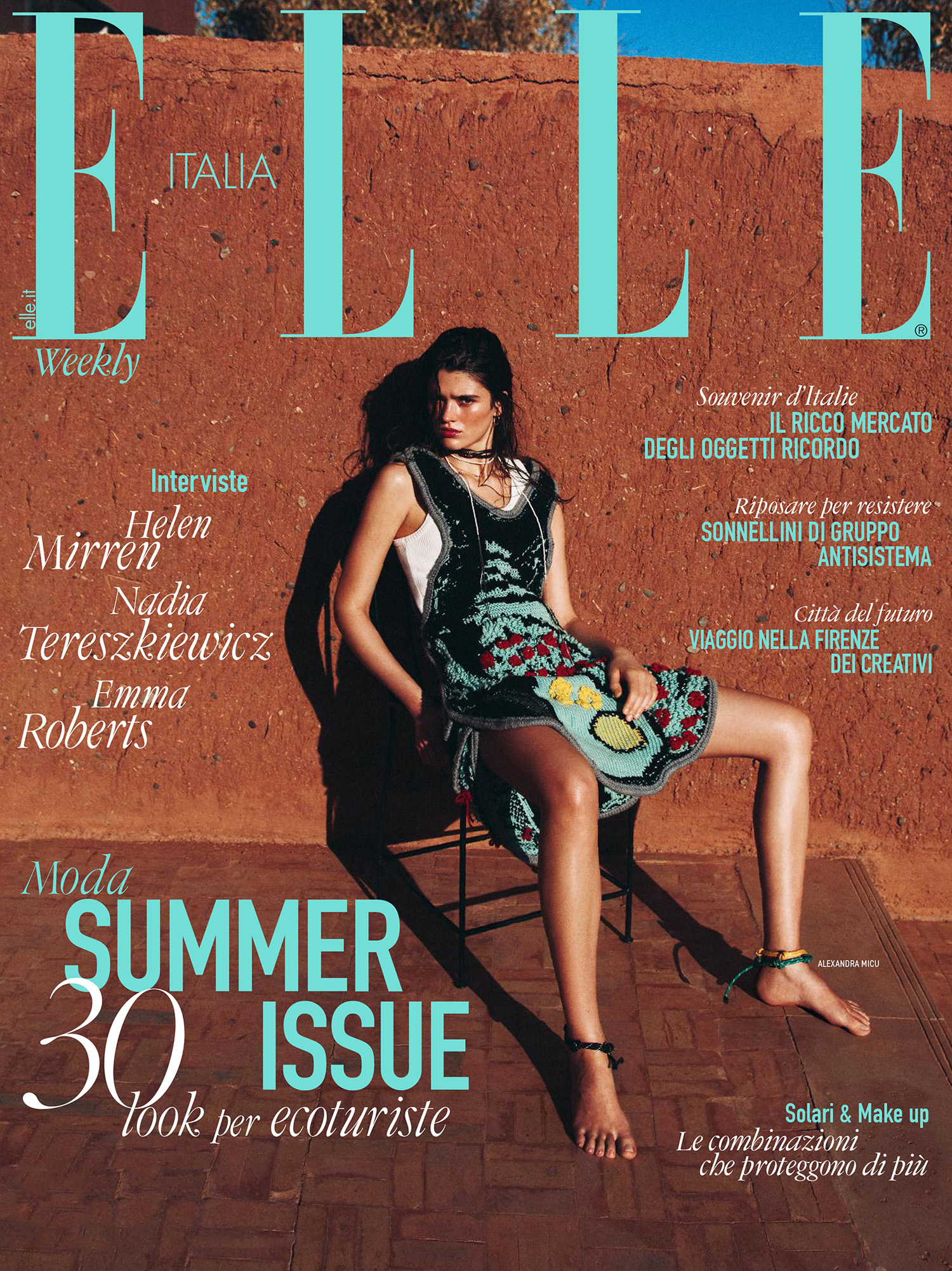 Alexandra Micu in Bottega Veneta on Elle Italia July 4th, 2024 cover by Adriano Russo