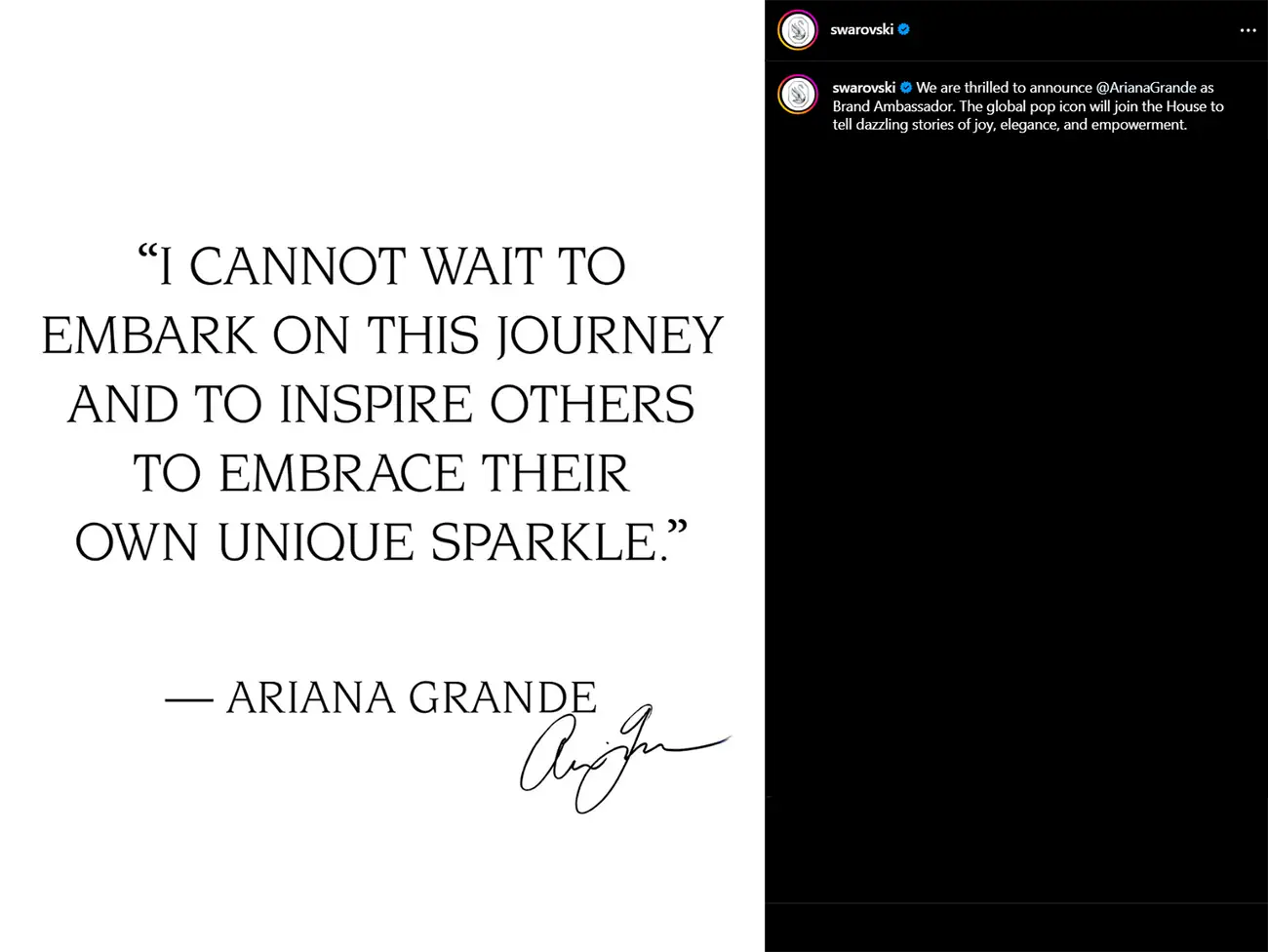 Ariana Grande sparkles as Swarovski's newest brand ambassador