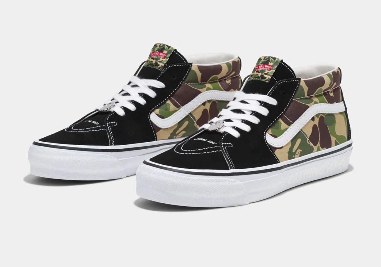 BAPE® and Vans drop Sk8-Mid & Old Skool with signature camouflage print