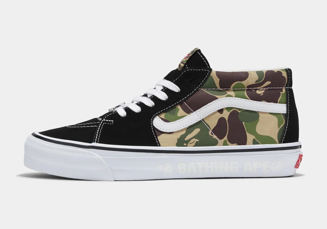 BAPE® and Vans drop Sk8-Mid & Old Skool with signature camouflage print