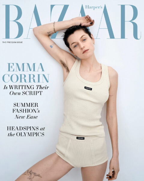 Emma Corrin covers Harper’s Bazaar US June-July 2024 by Sam Rock