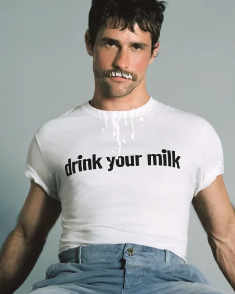 Loewe and Jonathan Bailey launch "Drink Your Milk" t-shirt for LGBTQ+ empowerment