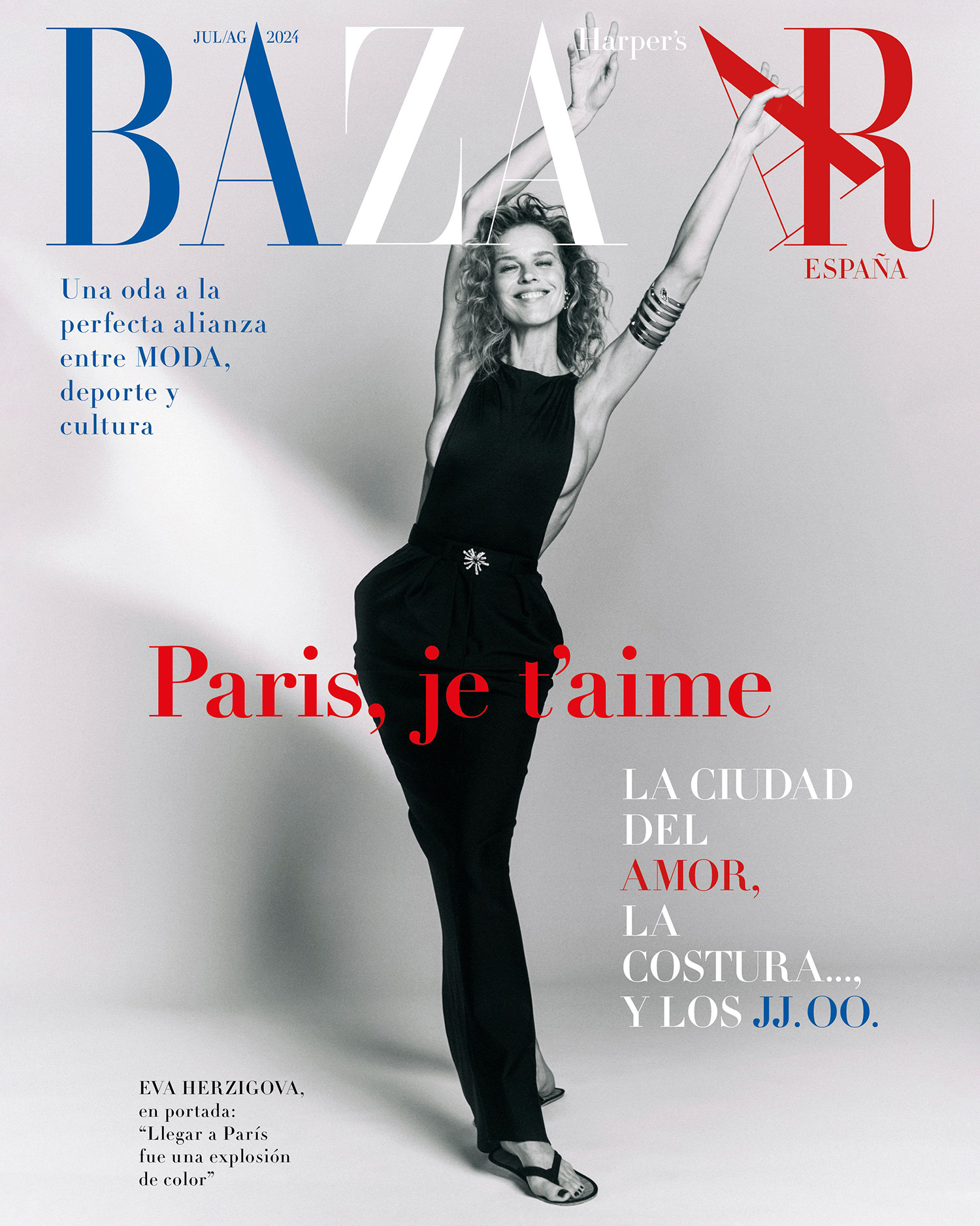 Eva Herzigova covers Harper’s Bazaar Spain July/August 2024 by Xavi Gordo