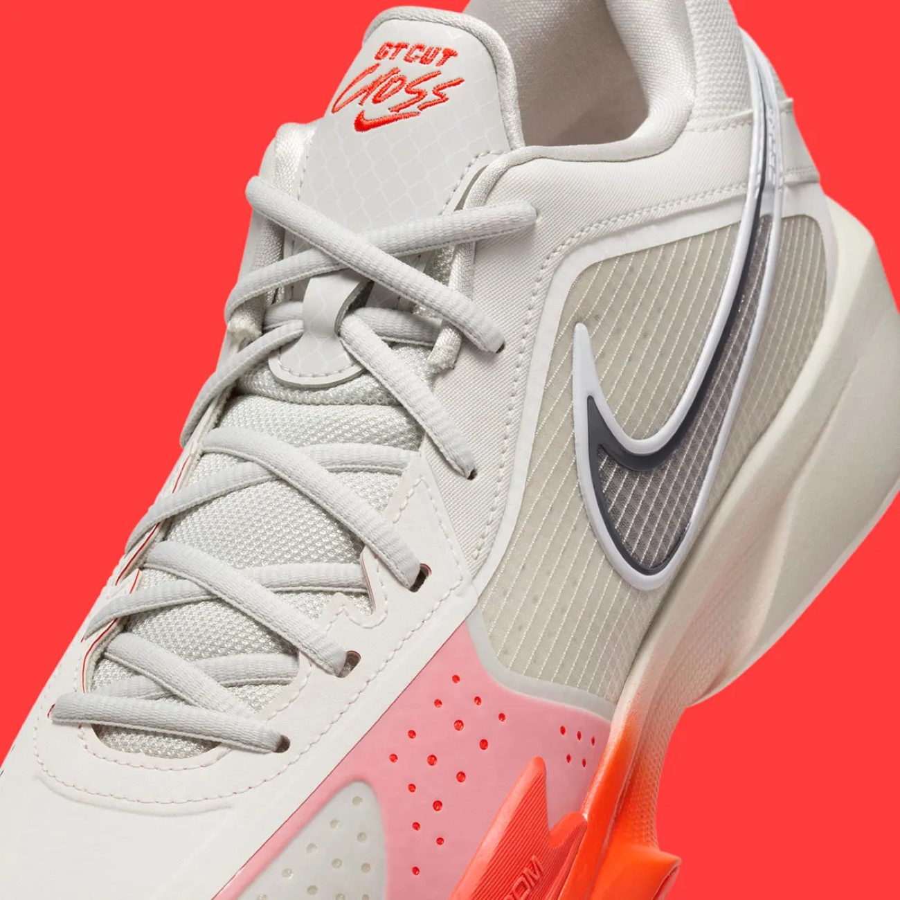 Nike Zoom GT Cut Cross drops in ‘’Light Grey/Bright Crimson’’ colorway