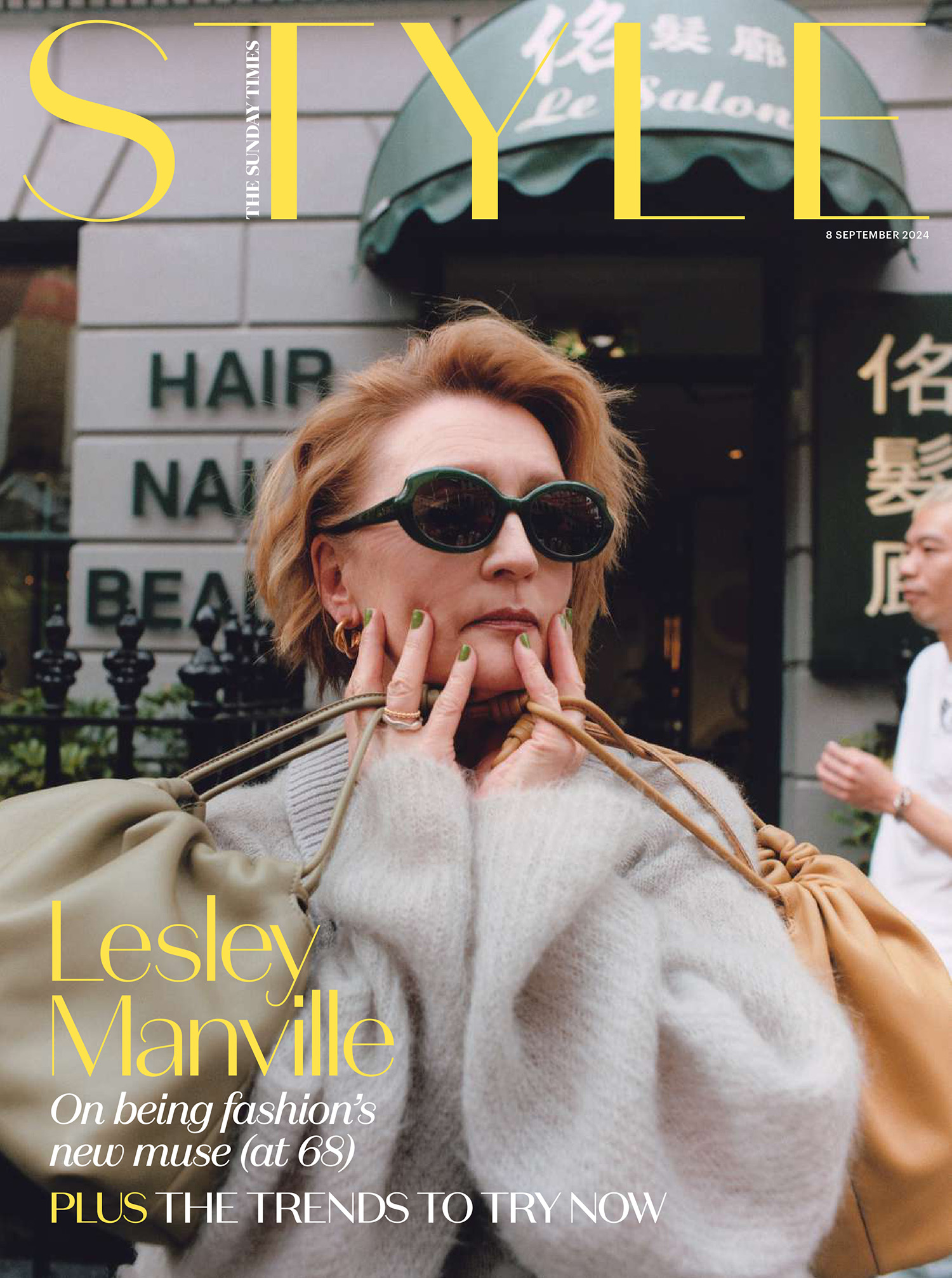 Lesley Manville in Loewe on The Sunday Times Style September 8th, 2024 by Charlotte Hadden