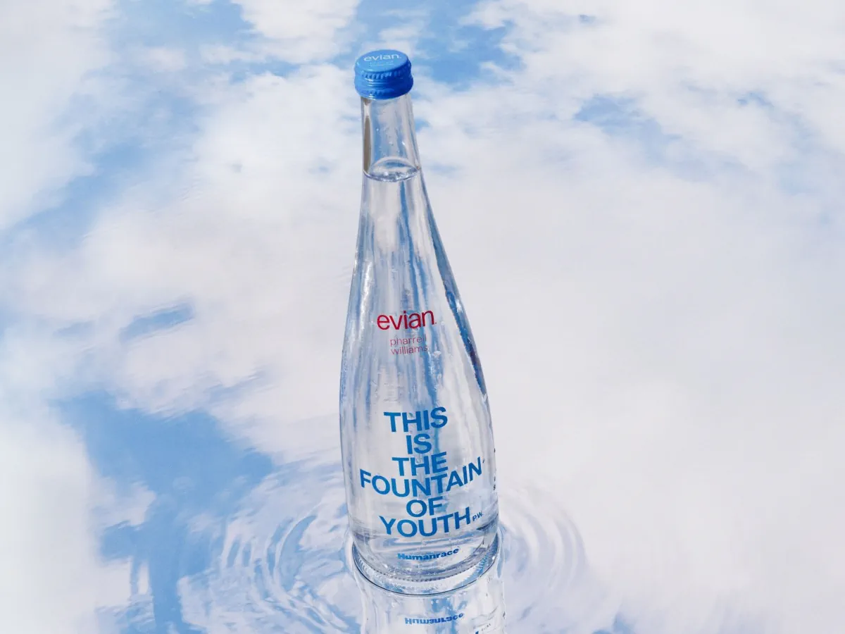 Pharrell Williams designs limited-edition glass bottles for evian and Humanrace