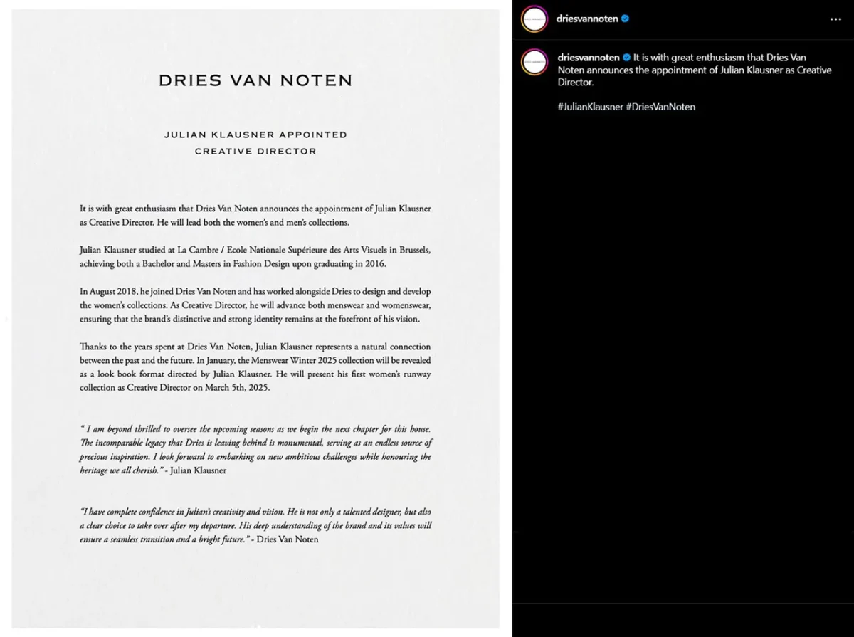 Julian Klausner appointed Creative director at Dries Van Noten