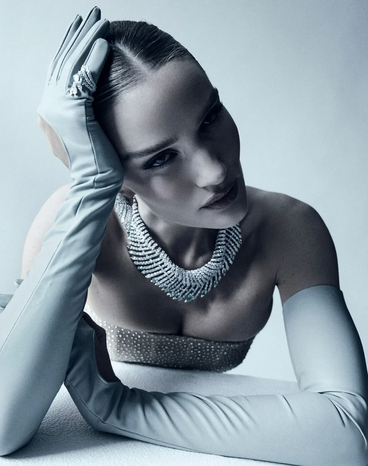 Rosie Huntington-Whiteley in Tiffany & Co. on Harper's Bazaar Taiwan June 2025 by David Roemer