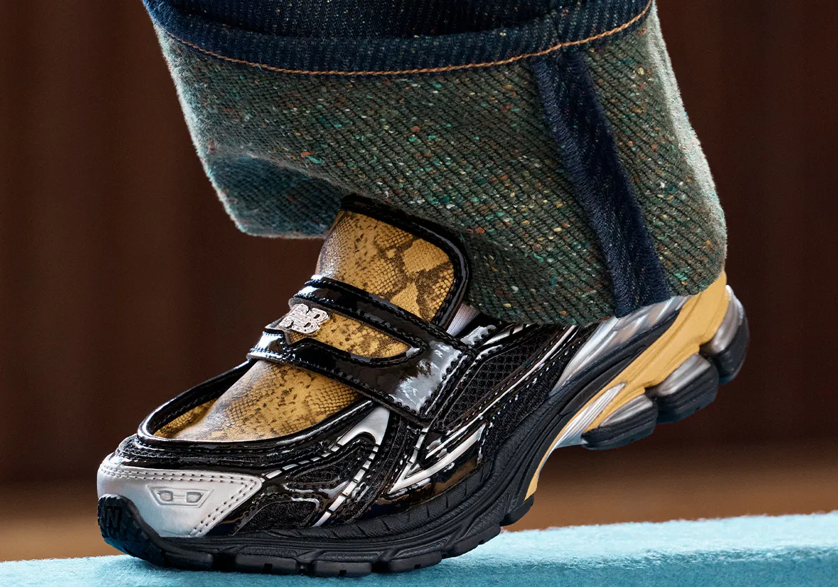 The Ganni x New Balance 1906L Golden Snakeskin collaboration