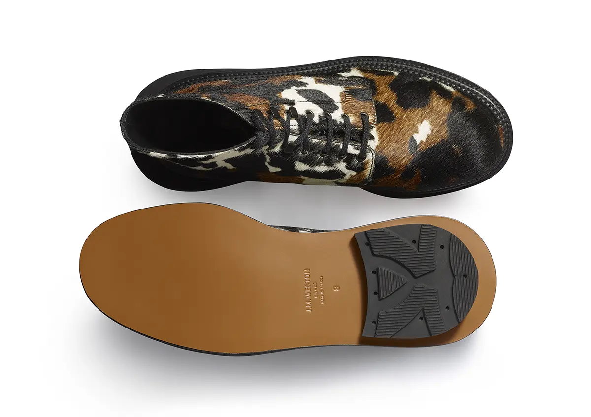 J.M. Weston x sacai return with a wild twist: cowhide, gold details, and oversized sole
