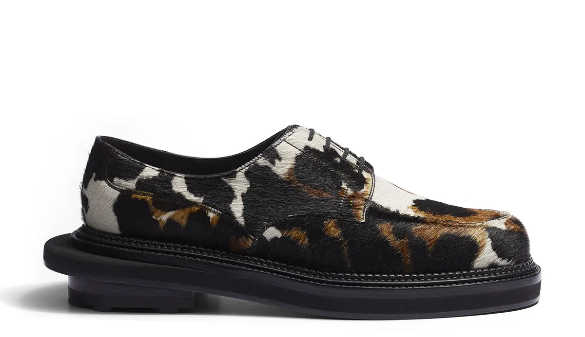 J.M. Weston x sacai return with a wild twist: cowhide, gold details, and oversized sole