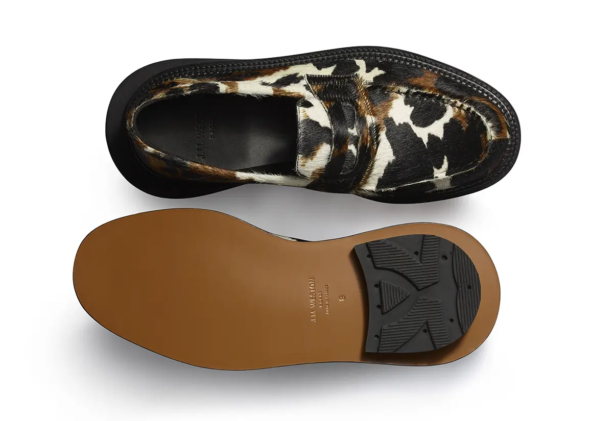 J.M. Weston x sacai return with a wild twist: cowhide, gold details, and oversized sole
