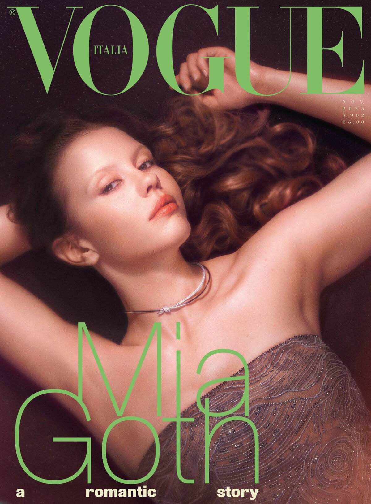 Mia Goth covers Vogue Italia November 2025 by Mark Peckmezian