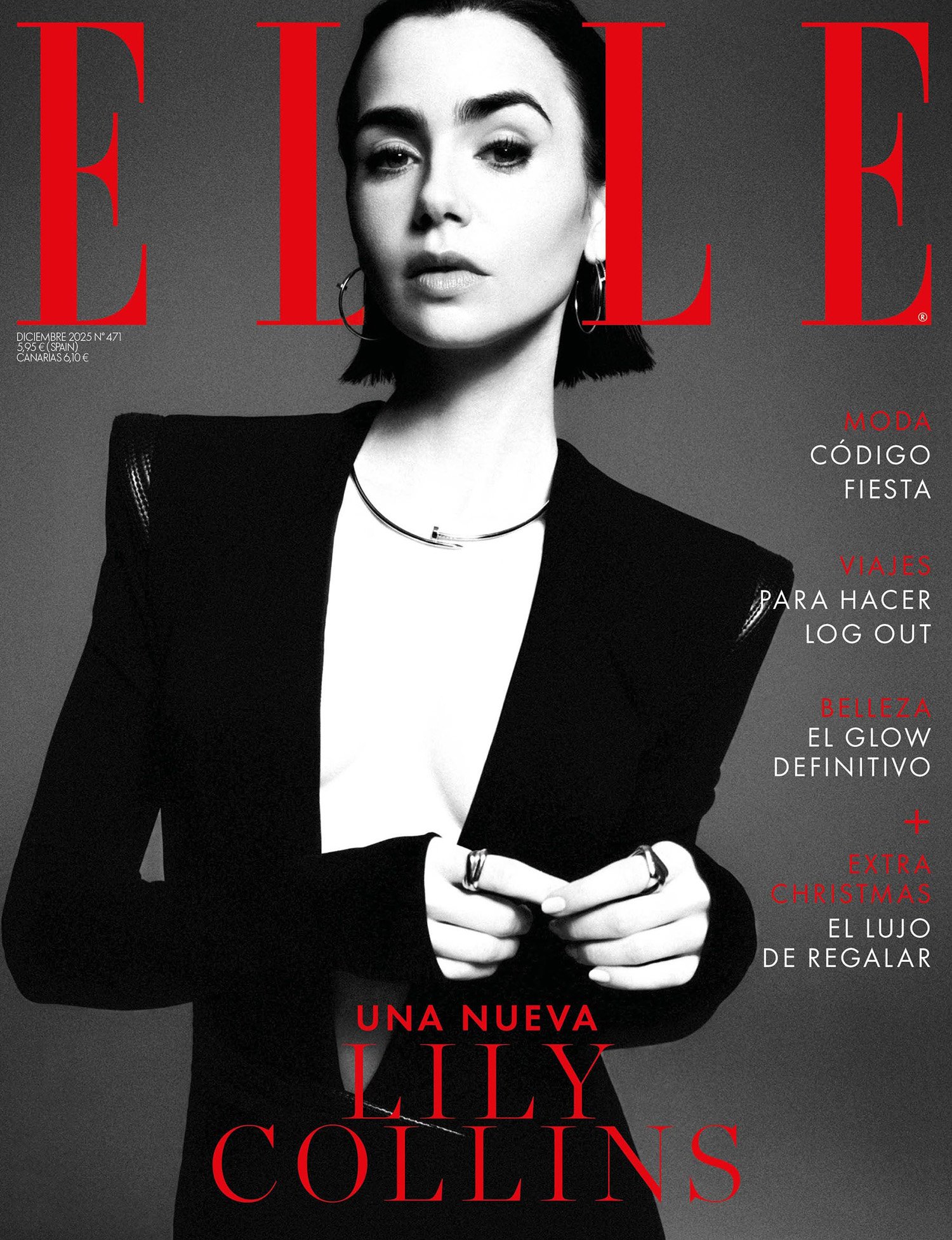 Lily Collins covers Elle Spain December 2025 by Juankr