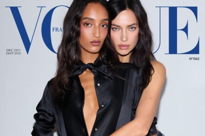 Mona Tougaard and Irina Shayk cover Vogue France December 2025/January 2026 by Carin Backoff