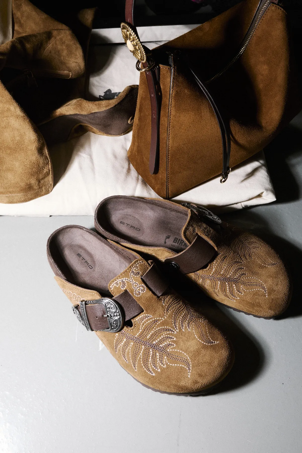 BIRKENSTOCK and ETRO craft signature Boston clogs
